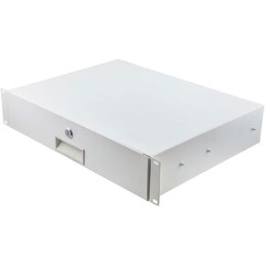 NavePoint 2U Rack Drawer for 19 Inch Server Racks and Cabinets, 13.7 Inches Deep Rack Mount Drawer with Lock, White