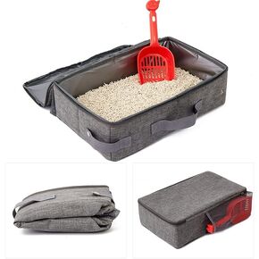 Portable Cat Travel Litter Box wth Zipper Lid,Leakproof Foldable Waterproof Cat Litter Box for Travel Camping,Easy to Carry, Easy to Use in Hotels and Car,Grey