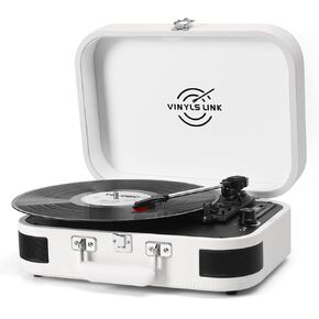 Vinyl Record Player 3 Speed ​​Bluetooth Turntable Belt Drive LP Play Portable Suitcase Record Player Built-in Speaker with EQ Mode USB Recording RCA Output/AUX Input Headphone Jack White