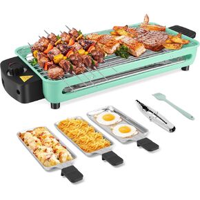 Electric Indoor Grill, 1500W Portable 2 in 1 Indoor Raclette Table Grill Korean BBQ Grill with Grill Net & Non-Stick Cooking Removable Plate, Adjustable Temperature Control, Dishwasher Safe
