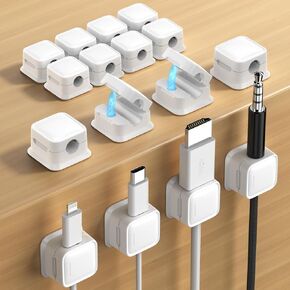 16 Pack Magnetic Cord Organizer, Easy Secure Adhesive Cable Management, Wire Holder Keeper Organizer Management, Hide Or Organize Phone USB Charger Cable for Home,Office,Car,Desk,Nightstand-White