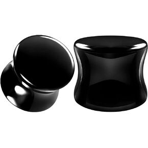 Pair of Black Onyx Stone Double Flared Saddle Piercing Jewelry Ear Stretcher Plugs Flesh Earring Lobe