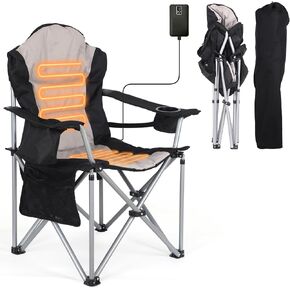 Outdoor Heated Chair for Adults Portable Folding Chair Camping Chair with Removable Cushion Battery Pack and Three Heating Levels - Fully Padded for Outdoor Comfort with Cup Holder 2-Pack