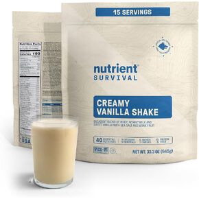 Nutrient Survival Protein Shake, Creamy Chocolate (2 Single Servings) Whey Protein Powder, Freeze Dried Prepper Supplies & Emergency Food, 40 Nutrients, Gluten Free, Shelf Stable Up to 15 Years