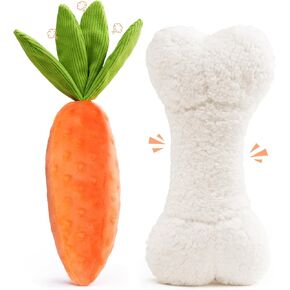 EHEYCIGA 2 Pack Dog Toys for All Breed Sizes, Dog Squeaky Toys to Keep Them Busy, Funny Dog Plush Toys with Squeakers, Cute Stuffed Dog Toys for Entertainment, Bone & Carrot