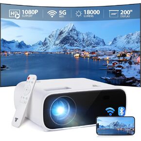 جهاز عرض مزود بواي فاي وبلوتوث، جهاز عرض أصلي 1080 بكسل، جهاز عرض خارجي محمول بقوة 18000 لومن، جهاز عرض صغير للأفلام متوافق مع iOS/Android/الكمبيوتر المحمول/HDMI/PC/ TV Stick/USB (أبيض فاتح) in Kuwait