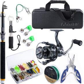 Goture Rod and Reel Combo - Telescopic Pole With Spinning Reel, Lures Set, PC Hard Shell Suitcase - Travel Saltwater Fishing Kit for Starter, Gifts for Men