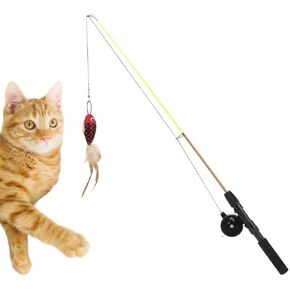 KOTYA Cat Fishing Pole Toy with Feather Lure - Cat Fishing Rod and Reel Combo in a Durable Toy Fishing Pole - Premium Cat Fish Toy to Promote Physical Activity - Retractable Cat Wand