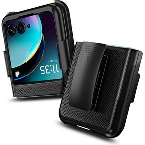 YZB Case with Clip for Motorola Razr 2024, [Not Fit Razr Plus 2024] Ultra Slim Thin, Snap-On Protective Cover with Rotating Belt Clip Holster Combo & Built in Kickstand, Black
