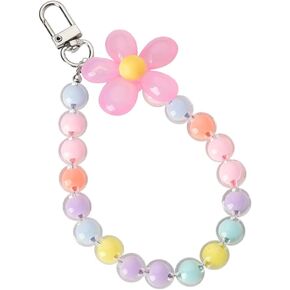 Sisadodo Mobile Phone Wrist Lanyards for Women Men Cell Phone Wrist Strap Charm Flower Beaded Bracelet Cute Anti-Loss Chain