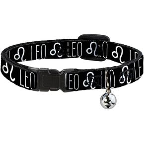 Cat Collar Breakaway Zodiac Leo Symbol Black White 8 to 12 Inches 0.5 Inch Wide