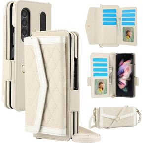 Asuwish Phone Case for Samsung Galaxy Z Fold 4 5G 2022 Wallet Cell Cover with RFID Blocking Credit Card Holder Slot Shoulder Crossbody Strap TPU Stand ZFold4 Z4 Fold4 4Z ZFold45G Women Men Girls Black