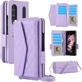 Asuwish Phone Case for Samsung Galaxy Z Fold 4 5G 2022 Wallet Cell Cover with RFID Blocking Credit Card Holder Slot Shoulder Crossbody Strap TPU Stand ZFold4 Z4 Fold4 4Z ZFold45G Women Men Girls Black in Saudi Arabia