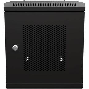 NavePoint 6U 10 Inch Network Server Cabinet, 11.8 inch Deep, Perforated Door, Black, Wall Mountable, 2 x Shelves, 1 x Blank Panel