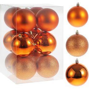 Halloween Hanging Ornaments, 12pcs 6cm/2.36" Pre-Strung Xmas Tree Decorations，Holiday Hanging Balls-3 Style Shatterproof Plastic Ball Ornaments (Orange, Large)