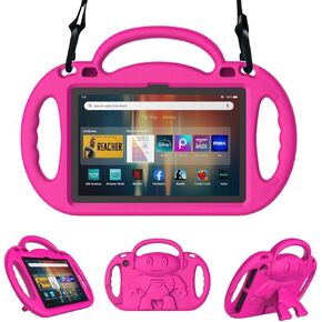 Fire HD 8 & HD 8 Plus Tablet Case for Kids(12th/10th Generation, 2024/2022/2020 Release), Sanyetral Lightweight Shockproof Cover with Shoulder Strap, Stand and Handle Not for Nokia TCL Samsung -Pink
