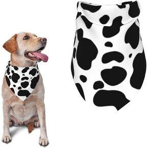 Black and White Cow Print Dog Bandana - 1pack Washable Dog Scarf Triangle Bibs Cute Pet Bandana for Medium Large Dogs Puppy and Cats