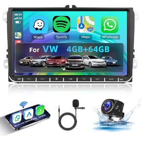 [4GB+64GB] Android Car Stereo for VW Golf 5 6 Passat B6 B7 Jetta Polo Touran Caddy Sharan Seat, Hodozzy 9 Inch Touch Screen with Wireless Carplay Android Auto GPS WiFi Bluetooth FM/RDS DSP Canbus