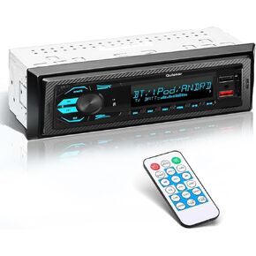Single DIN Multimedia Car Stereo Radio,7 Character LCD,Bluetooth with Hands Free Calling & Music Streaming,USB Playback & AUX Input,FM Radio Receiver Wireless Remote Control