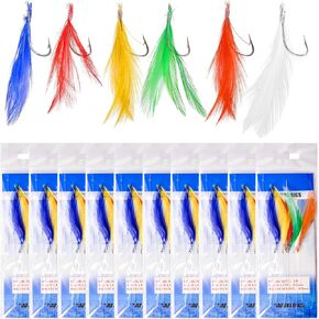 10 Packs Fishing Bait Rig Kit - Mackerel Feathered Rig Fishing Lure Perch Rig Bait Trolling Lure with Sharp Barbed Hooks Fishing Bait Rig for Saltwater Freshwater