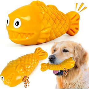 Squeaky Dog Toys for Aggressive Chewers, Treat Dispensing Dog Toys, Tough Indestructible Dog Chew Toys for Large Medium Breed, Interactive Durable Nylon Bone Dog Toys to Keep Them Busy(Red)