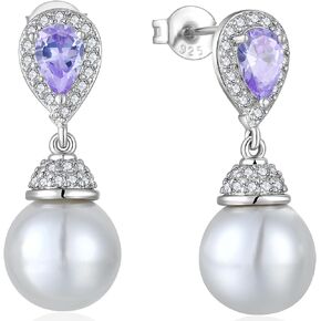 Women's Pearl Wedding Earrings 925 Sterling Silver Mother of Pearl Dangle Earrings with Cubic Zirconia Teardrop Bridal Earrings Jewelry for Women