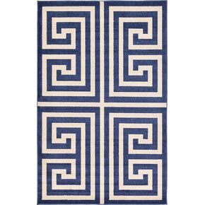 Unique Loom Athens Collection Classic Geometric Modern Border Design Area Rug, 5 ft x 8 ft, Black/Beige