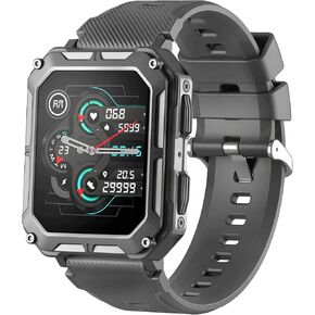 The Indestructible Smartwatch - IP68 Waterproof Outdoor Rugged Android Smart Watch - Features Bluetooth Calling, Heart Rate, and Sleep Monitoring - Compatible with Android and iOS (Black)