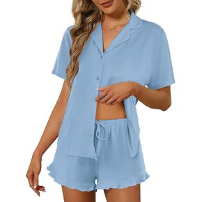 Ekouaer Pajamas Set for Women Short Sleeve Sleepwear Button Down Pjs Lounge Sets Soft Nightwear