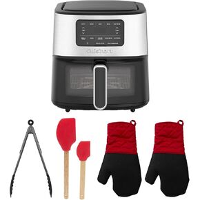 مقلاة هوائية بسلة 6 كوارت من كويزينارت مع تحكم في درجة الحرارة وشاشة رقمية (AIR-200، ستانلس ستيل وأسود) مع ملقط طعام من النايلون، وملعقتين من السيليكون وقفازين للفرن (4 قطع) in Kuwait