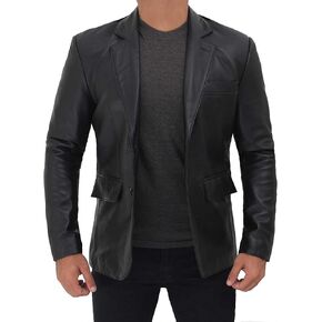 Blingsoul Mens Leather Blazer - Lambskin Leather Casual Blazer Jacket for Men