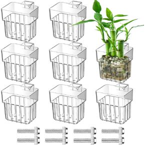 4PCS Clear Acrylic Aquarium Plant Holder, Hanging Aquatic Plant Pot Holder with Hole, Adjustable Acrylic Fish Tank Plant Pot for Aquaponic Plant Cultivation Aquarium Water Feature Decoration
