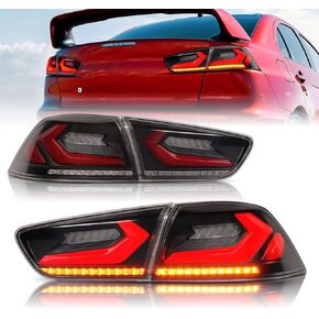 Archaic ED Tail lights Assembly for Mitsubishi Lancer EVO X(GSR) 2008-2020, Sequential Turn Signal Taillights, Full Led Rear Lamp w/Start Up Animation,Driver & Passenger Sides, Smoked