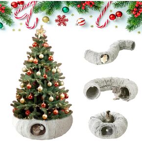 Cat Tunnel 3 in 1 Cat Tunnel Bed for Indoor Cats Donut Tunnel Multifunctional Cat Tunnel Bed Peekaboo Cat Cave Fluffy Pet Play Tunnel for Cat Kitten Large Collapsible Tunnel Tube(Pearl Grey)
