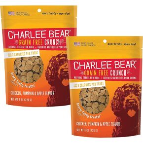 Charlee Bear Grain Free Crunch Chicken, Pumpkin & Apple Dog Treats, 8 oz (2-Pack) - Made in The USA, Natural Training Treats for Dogs