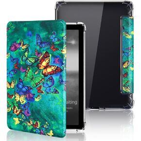 MonsDirect Case for 7" Kindle Paperwhite (12th Generation, 2024) & Kindle Colorsoft Signature Edition, Flexible Transparent TPU Bumper PU Leather E-Reader Cover with Auto Wake/Sleep, Map