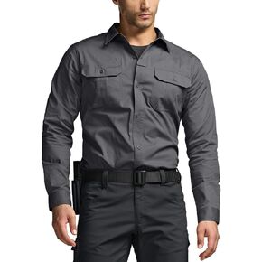CQR Men's Long Sleeve Work Shirts, Ripstop Military Tactical Shirts, Outdoor UPF 50+ Breathable Button Down Hiking Shirt