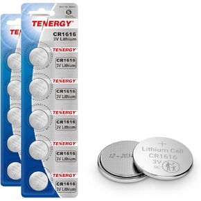 Tenergy CR1616 3V Lithium Cell Battery, for Keys, Handheld Game Console, Calulators, Accessories, 5 Pack
