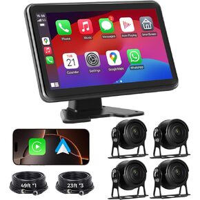 Wired Backup Camera System with Carplay & Android Auto, 10'' Touch Screen Monitor, 4 HD1080P Rearview Reverse Cameras with Colorful Night Vision, IP68-rated for Trucks, RVs, Trailers
