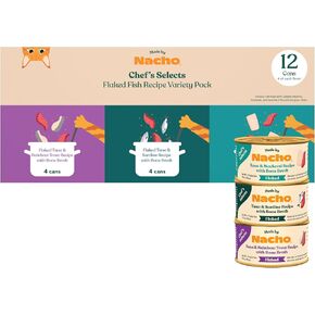 Made by Nacho Chef's Selects Adult Wet Cat Food Flaked Fish Recipe Variety Pack 12 Pack (3 oz)
