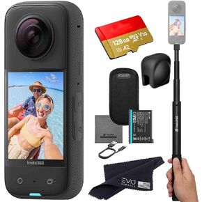 Insta360 X3 - Waterproof 360 Action Camera with 1/2" 48MP Sensors, 5.7K 360 HDR Video, 72MP 360 Photo, 4K Single-Lens, 2.29" Touchscreen, AI Editing |Bundle Includes Selfie Stick,Lens Cap&128GB