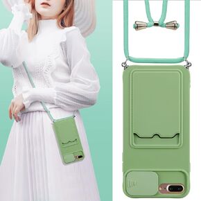 UEEBAI Crossbody Case for iPhone 7 Plus/iPhone 8 Plus with Camera Cover, Silicone Card Holder Phone Cover with Adjustable Necklace Strap Cord Lanyard Shockproof Protective Case - Black