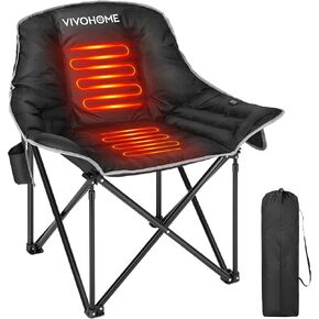 VIVOHOME Oversized Heated Camping Chair, Portable Folding Chair for Outdoor Sports with 12V 20W PD Fast Charging Type C Port, 3 Levels of Heat, NTC Overheat Protection System(Power Bank not Included)