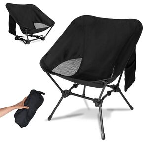 Dreamoon Lightweight Foldable Camping Chair, Portable Backpack Chair with Side Pockets & Carry Bag, Adjustable Height Compact Outdoor Chairs for Camping, Beach, Picnic, Hiking, Fishing, Travel, Khaki