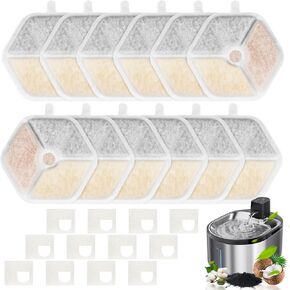 12+12 Filter & Sponges for Smartoo 152oz/4.5L Wireless Cat Water Fountain, Quadruple Filtration Cat Fountain Filter Replacement for Smartoo Replacement Filters