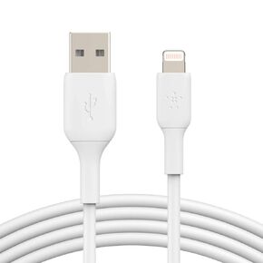 Belkin Lightning Cable (Boost Charge Lightning to USB Cable for iPhone, iPad, AirPods) MFi-Certified iPhone Charging Cable, 3ft/1m, White (CAA001bt1MWH)