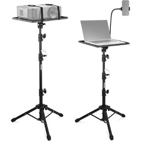 Projector Stand with 180° Tiltable Tray & Phone Holder, 3 Section Telescopic 29.9"-57.1"/76-145cm Projector/Laptop Tripod, Portable Folding Projector Tripod for Studio/Stage, 22lb/10kg Load