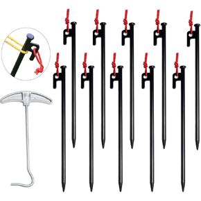 Hikeman 10pc-Pack Steel Tent Stakes,7.8"/11.8" Heavy Duty Tent Pegs with Stakes Puller Black Ground Nails for Car Camping Shelter Outdoor Trip Canopy (Black 11.8 inch)
