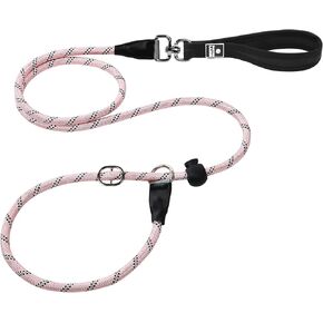 Patas Lague Slip Lead Dog Leash for Dogs, Heavy Duty Highly Reflective Premium Quality Training Slip Loop Leash with 360° Swivel Metal Hook and Comfortable Handle(1/2" x 5 FT, Pink)