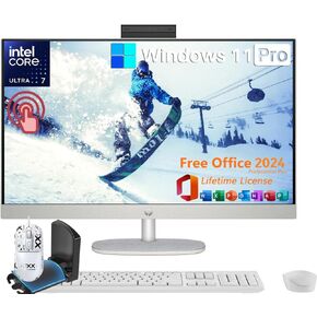 HP 27 All in One Desktop Computer Touchscreen, with MS Office Pro 2024 Lifetime License, Intel 12-core Ultra 7 155U (Up to 4.8 GHz), 64GB DDR5 RAM, 2TB SSD, Wi-Fi 6, Windows 11 Pro, Patented Mouse